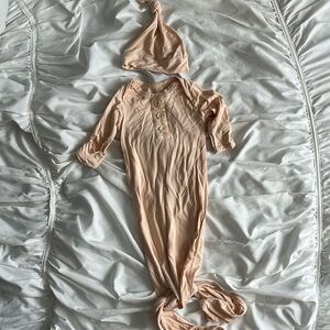 Peach Knotted Baby Gown and Hat Set
